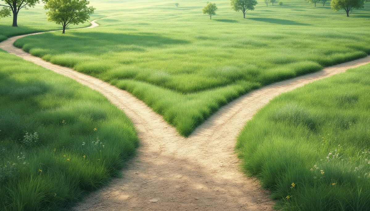 A walking path dividing into two routes representing the tradeoffs of franchise ownership
