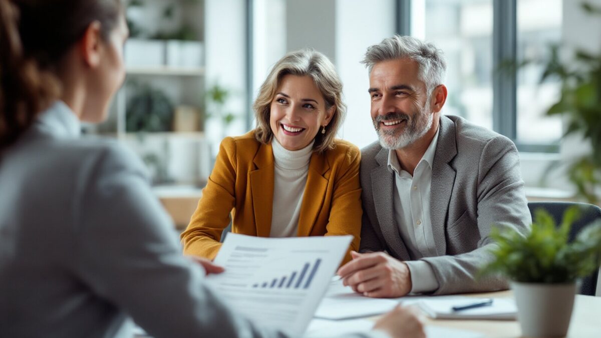 A couple discussing franchise loan options with a business lender